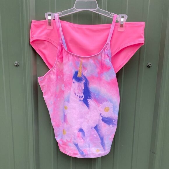 Girls Unicorn & Floral Printed Tankini Swimsuit Bathing Suit 2-Pack Size XL - Picture 4 of 11